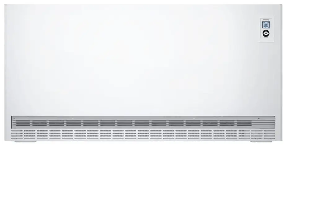 Weißer STIEBEL ELTRON ETS 600 Plus Wärmespeicher mit digitaler Anzeige und Lüftungsschlitzen.